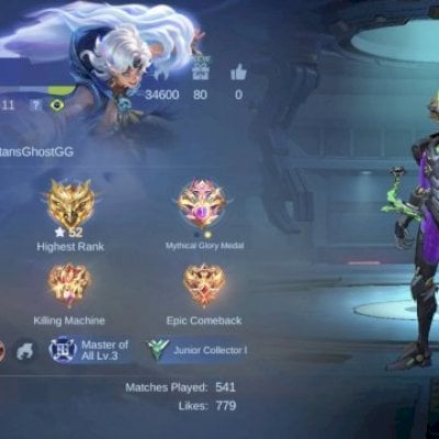 Conta Glória Mítica, 50+ skins, com mais 370 diamantes carregados pra utilizar