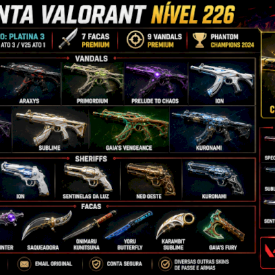 VALORANT Nível 226 | Platina 3 | 7 Facas | 9 Vandals | Champions 2024