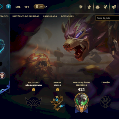 Conta de lol, lvl 240, com quase todos os champs, e com 88 skins, ex platina IV