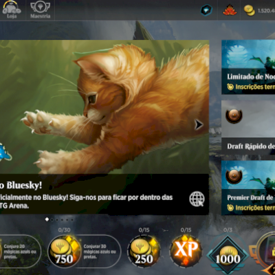 Conta Magic arena MTG, com 280 gemas, 18 fichas de draft e 731 mil de ouro