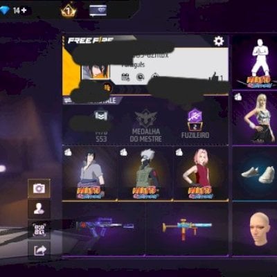 CONTA FF NIVEL 20 COM SASUKE, KAKASHI, SAKURA E GROZA DO SASUKE + BIO DE BATALHA