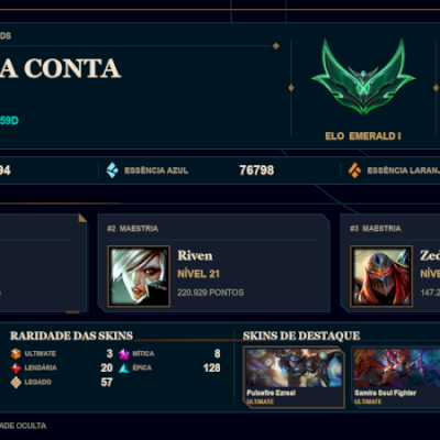 CONTA ESMERALDA 1 / 302 SKINS / NIVEL 471 / HONRA 5 / EMAIL ALTERAVEL