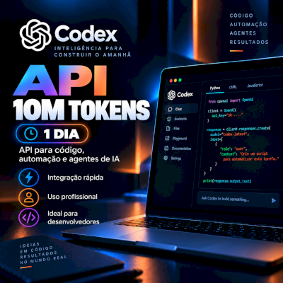 Codex API 10M Tokens | 1 Dia | API Key Programação IA