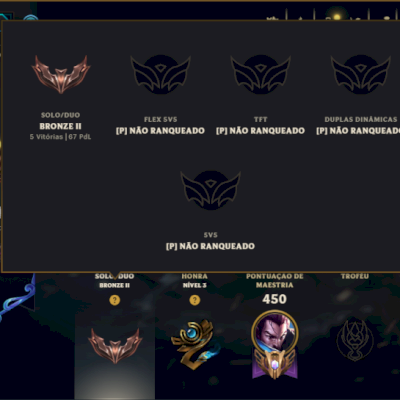 Bronze 2 com TODOS os Champs e 368 Skins ( MID / ADC / JG )