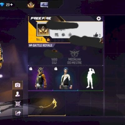 CONTA FF NIVEL 2 + SKIN GUERREIRO VESPA + SKIN AMOR ETERNO + FOICE + MOCHILA