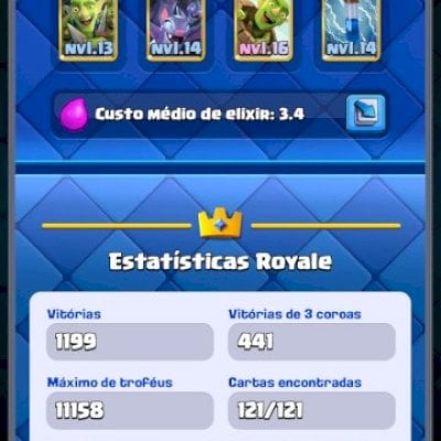 Conta Clash Royale avançada, 8k de gemas, todas as cartas e 11k de troféus!!