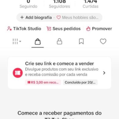 CONTA DO TIKTOK COM SHOP ATIVO +1,1K SEGUIDORES, LIVES ATIVAS (ENGAJAMENTO REAL)