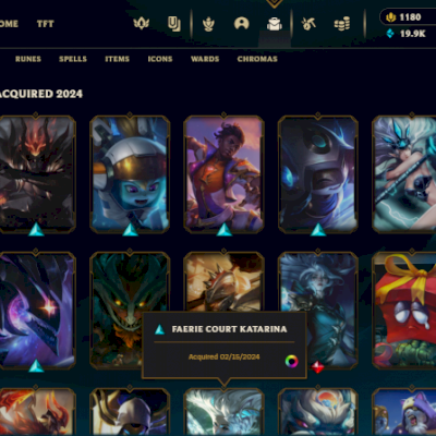 Conta nivel 1015, terminou diamante IV. 531 skins, todos campeões, 1180 de rp!