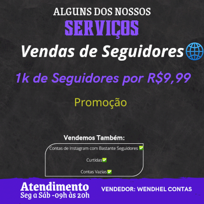1k de Seguidores por R$9,99 (*LEIA A DESCRIÇÃO)