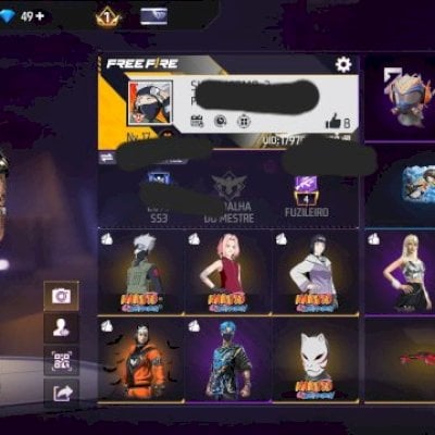 CONTA FF NIVEL 17 + MORCEGO CAÓTICO + 3 SKINS DO NARUTO + 2 GELOS (SEU EMAIL)