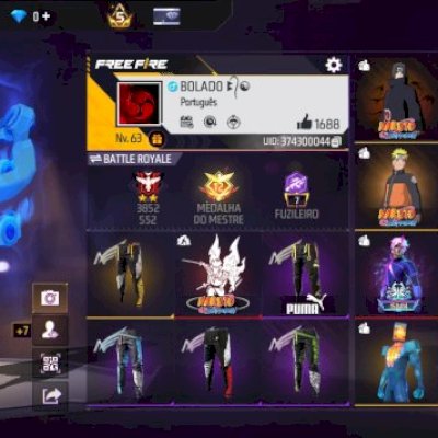 Conta free fire com parceria do Naruto, calça angelical e barbinha