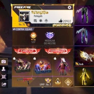 Conta de Free Fire veterana com passes raros