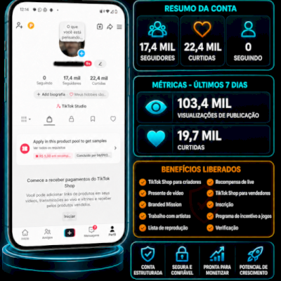 TikTok Shop BR | 17,4k seguidores | 22,4k curtidas | Pronta para crescer