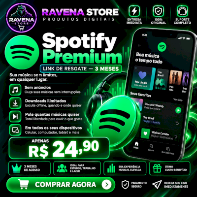 Spotify Premium 3 Meses | Link de Resgate | Música Sem Anúncios | R$ 24,90