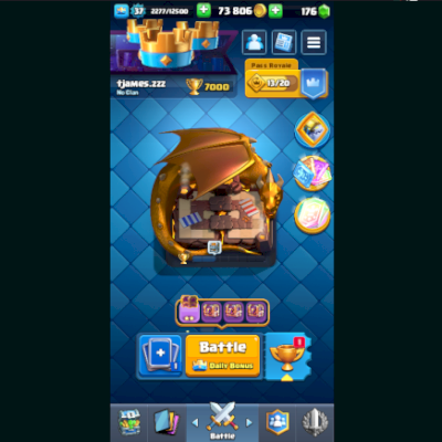 conta Clash Royale com 7000 toféus, torre do rei nível 12