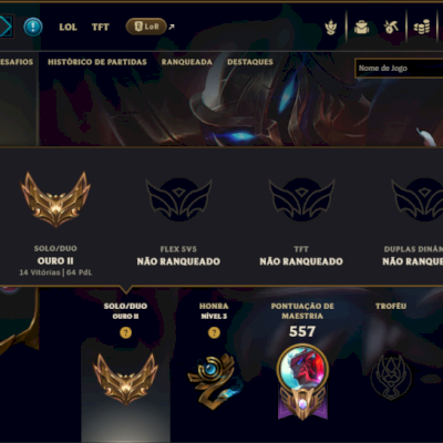 Ouro 2 com TODOS os Champs e 135 Skins ( MID / ADC / SUP )