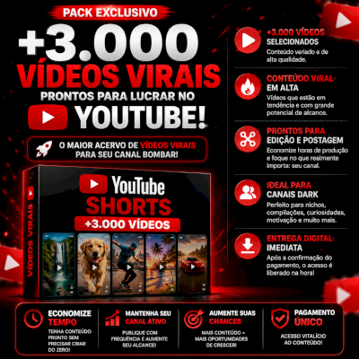 🚀 PACK COM MAIS DE 3.000 VÍDEOS VIRAIS PRONTOS PARA LUCRAR NO YOUTUBE!
