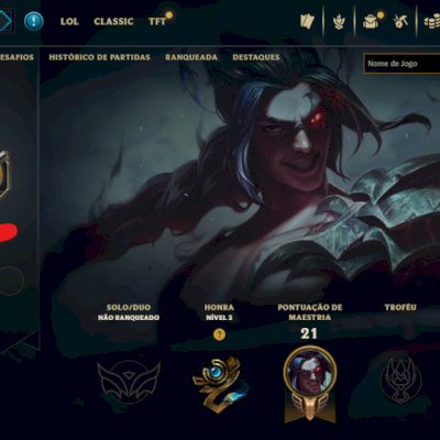 [ENTREGA AUTOMÁTICA] CONTA LOL, 10K EA, UPADA NA MAO, HONRA3, LVL 21, SKIN VEIGA