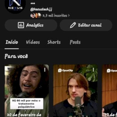 Canal do YouTube de cortes com 2300 inscritos tem uma média boa de visualização
