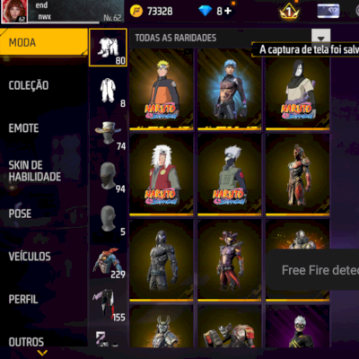 CONTA FF ANTIGA LEVEL 63 + VARIAS SKINS RARAS