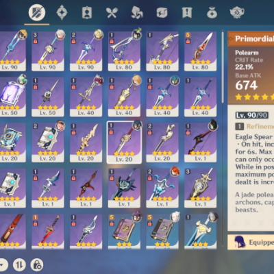 Conta genshin ar 55 com varios 5* e 58 tiros
