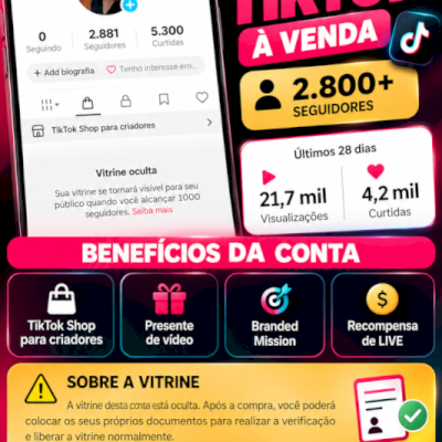 Conta TikTok Shop | 2.8k seguidores  | Prontas para Crescer