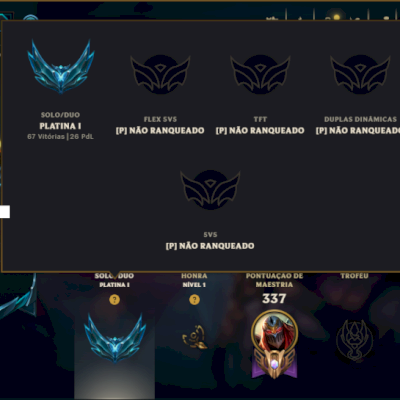 Platina 1 com 115 Champs e 121 Skins ( MID / JG / ADC )