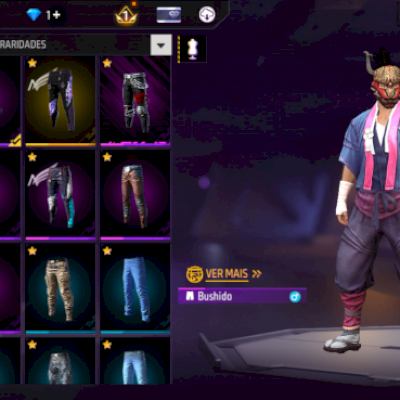 VENDO CONTA FREE FIRE PRIMEIRO PASSE, PASSE STEAMPUNK, CALCA ANGELICAL ROXO ETC.